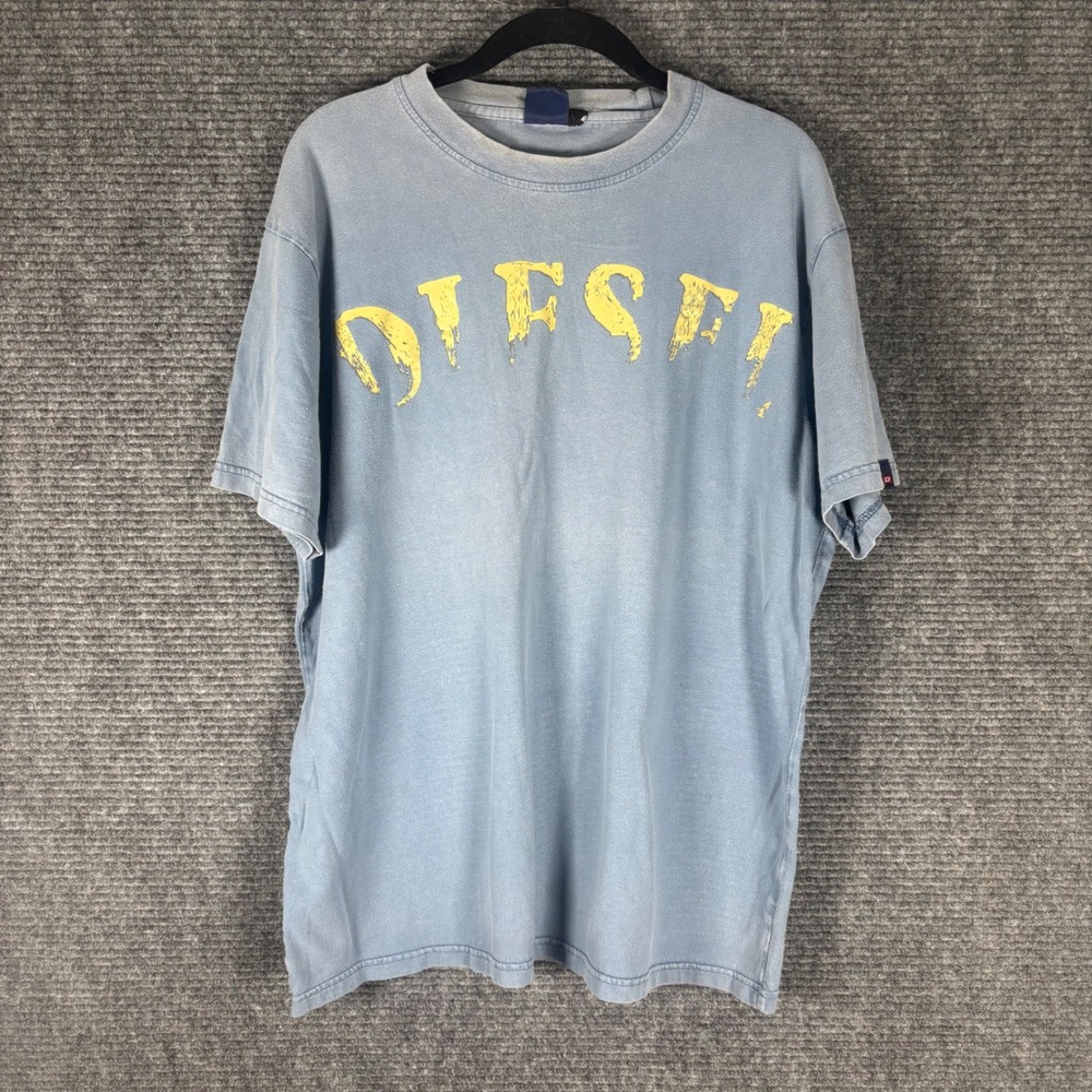 Diesel Graphic T-Shirt Mens XXL Blue Distressed Logo Vintage Y2K Streetwear RARE